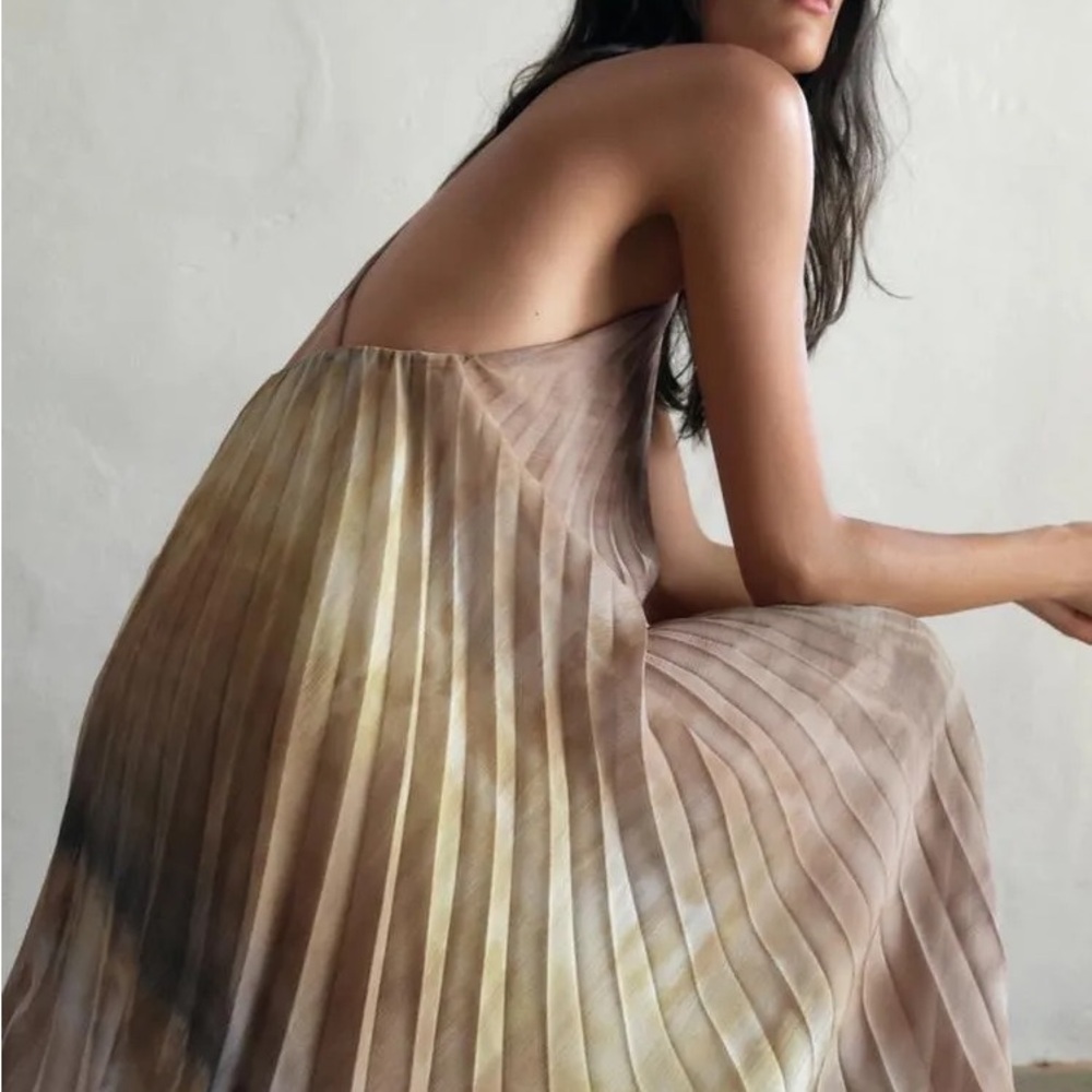 Zara pleated halter / pleated midi dress with beaded strap